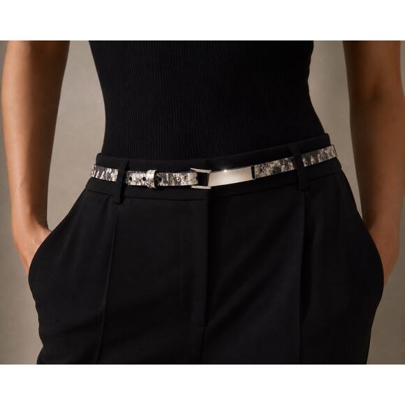 White House Black Market Accessories - WHBM Snake Print Leather Belt Slim Silver Buckle Small Minimalist